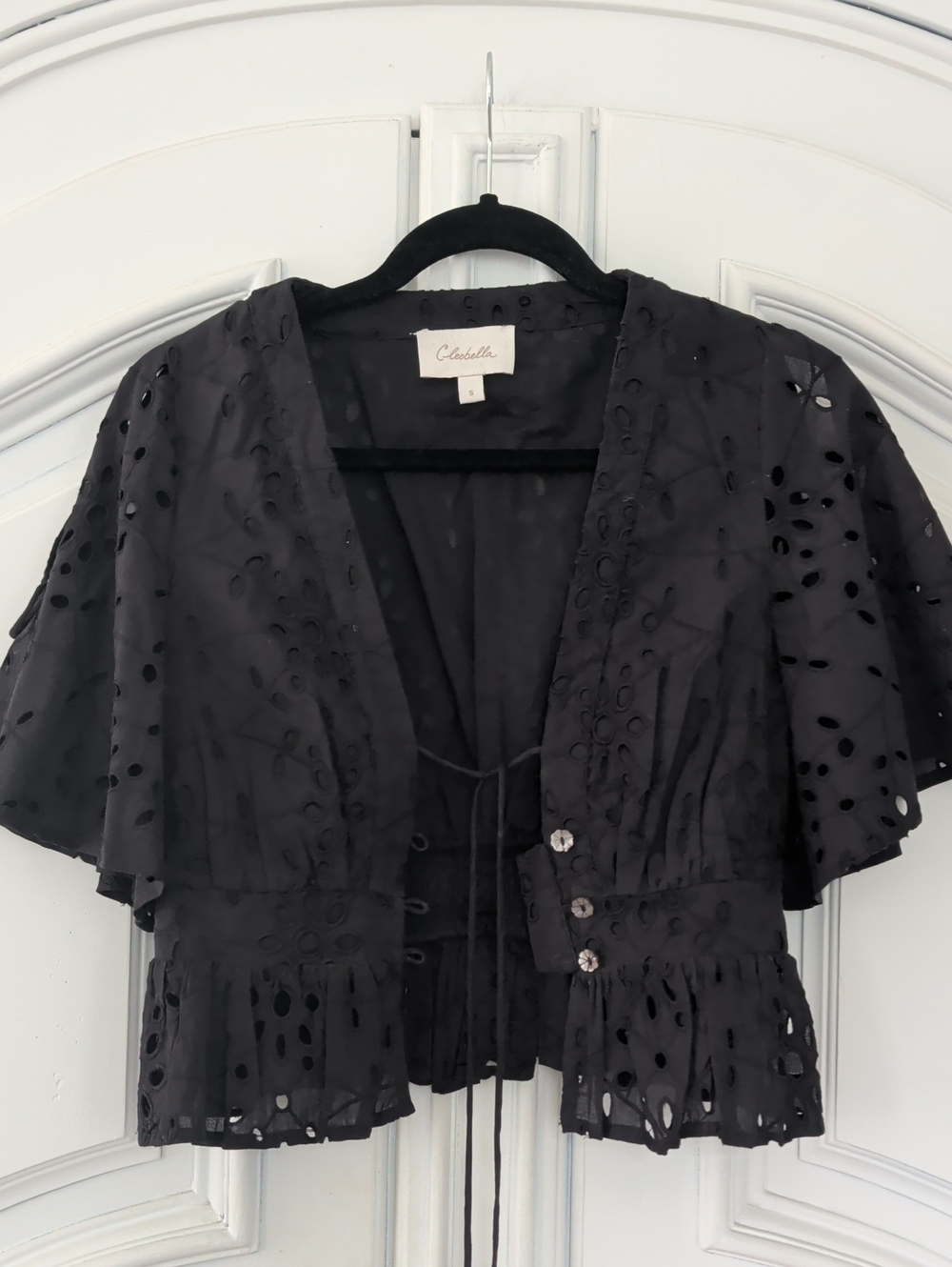 Cleobella Black Cutwork Tie-Front Eyelet Blouse